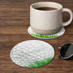 Posavasos Redondo De Papel Bola de Golf Personalizada en Césped