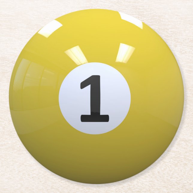 Posavasos Redondo De Papel Bola de piscina del billar de no. 1 del amarillo (Anverso)
