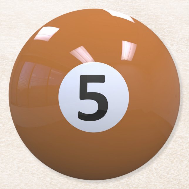 Posavasos Redondo De Papel Bola de piscina del billar de no. 5 del naranja (Anverso)