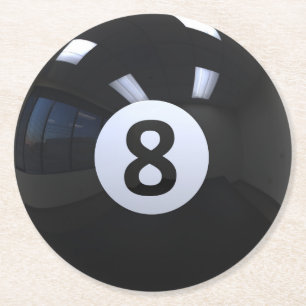 Posavasos Redondo De Papel Bola de piscina del billar de no. 8 del negro
