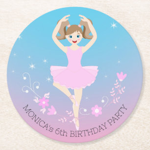 Posavasos Redondo De Papel Bonito Ballerina chica Fiesta de cumpleaños