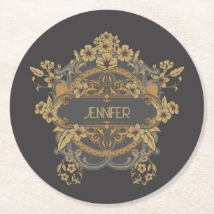 Posavasos Redondo De Papel Bonito diseño Art Nouveau con flores