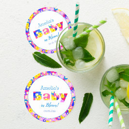 Posavasos Redondo De Papel Bonito Flor Baby Shower Blue Personalizado
