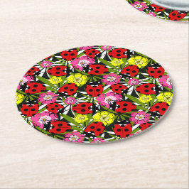 Posavasos Redondo De Papel Bonito Ladybug and FlowPattern Cute