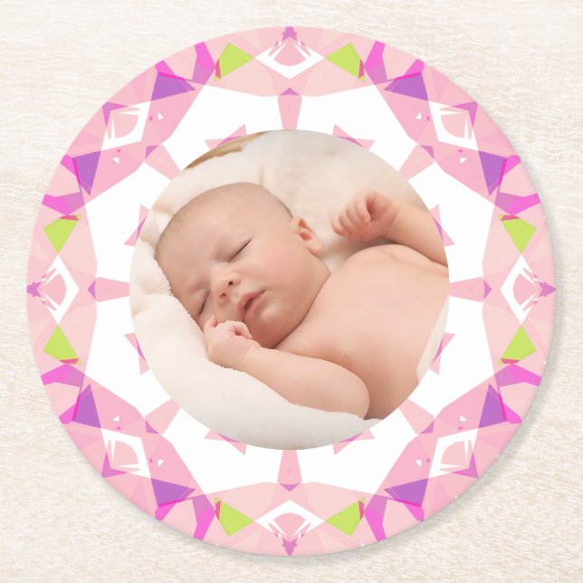 Posavasos Redondo De Papel Bonito Pasteles rosados Personalizado Chica de imá (Anverso)