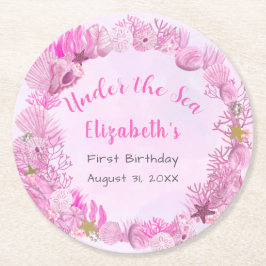 Posavasos Redondo De Papel Bonito Rosa Bajo El Mar Chica Cumpleaños