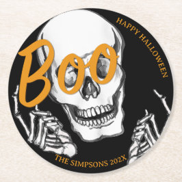 Posavasos Redondo De Papel Boo Feliz Halloween Cráneo divertido fiesta