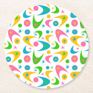 Posavasos Redondo De Papel Boomerangs retro de mediados del siglo