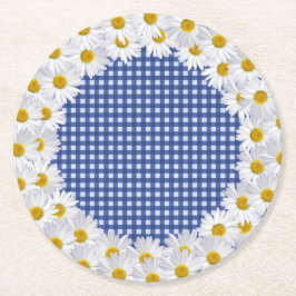 Posavasos Redondo De Papel Borde De Daisy Blanco En Gingham