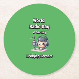 Posavasos Redondo De Papel Bordes de puente. Día Mundial de la Radio.