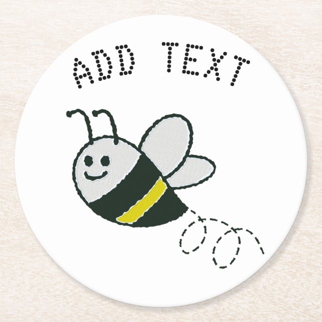 Posavasos Redondo De Papel Borroidery Print Cute Bee Baby Shower (Anverso)