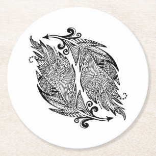 Posavasos Redondo De Papel Bosquejo inspirado de plumas