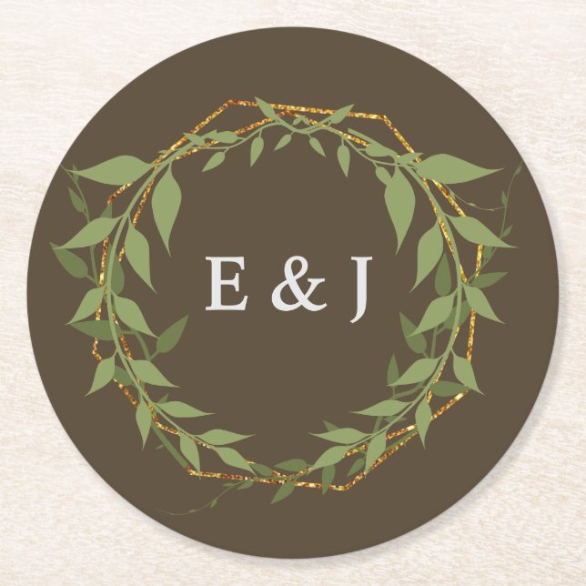 Posavasos Redondo De Papel Botanical Wreath Earth Tone Wedding (Anverso)
