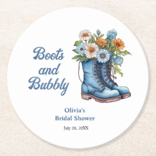 Posavasos Redondo De Papel Botas Azules y Espumoso Azul Fiesta de Despedida d
