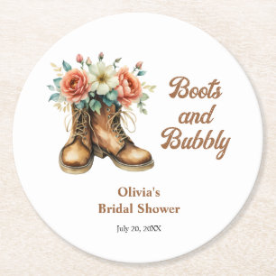Posavasos Redondo De Papel Botas Rústicas y Brindis de Despedida de Soltera W