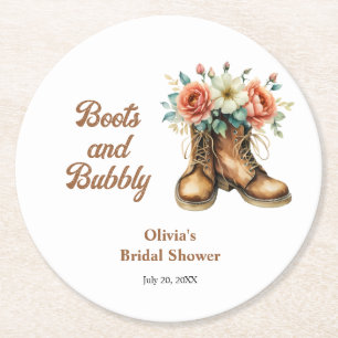 Posavasos Redondo De Papel Botas Rústicas y Brunch de Burbujas Despedida de S