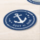 Posavasos Redondo De Papel Bote o nombre Vintage Anchor Stars Rope Naval Azul (En perspectiva)