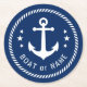 Posavasos Redondo De Papel Bote o nombre Vintage Anchor Stars Rope Naval Azul (Anverso)