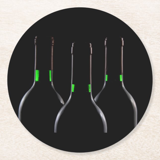 Posavasos Redondo De Papel Botellas de vino Montaña de papel redondo negro (Anverso)