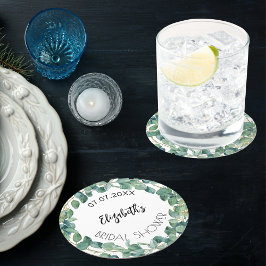 Posavasos Redondo De Papel Bridal Shower eucaliptus verde wreath