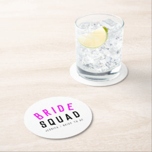 Posavasos Redondo De Papel Bride Squad   Bachelorritas de color rosa caliente