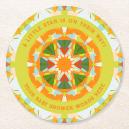 Posavasos Redondo De Papel Bright Orange Playful Green Fun Star Baby Shower