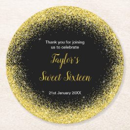 Posavasos Redondo De Papel Brillante Vestido Amarillo Faux Purpurina Dulce 16