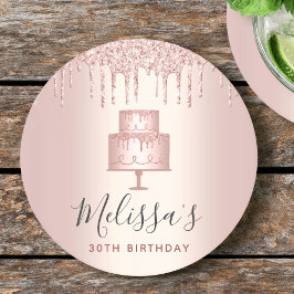 Posavasos Redondo De Papel Brillo de pastel de oro rosa gotea fiesta elegante
