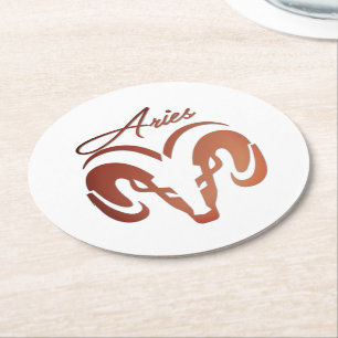 Posavasos Redondo De Papel Bronze Aries el Ram Zodiac