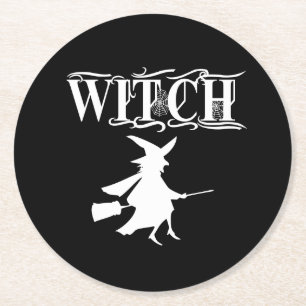 Posavasos Redondo De Papel Bruja Negra Malvada Voladora Halloween 