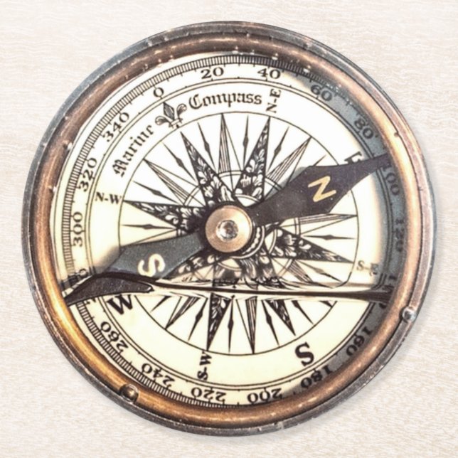 Posavasos Redondo De Papel Brújula sobre el agua (Anverso)