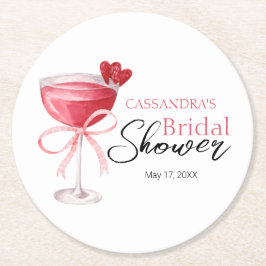 Posavasos Redondo De Papel Brunch de cóctel moderno con lazo rosa para desped