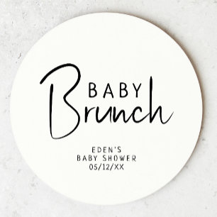 Posavasos Redondo De Papel Brunch Neutral Simple Moderno para Bebés