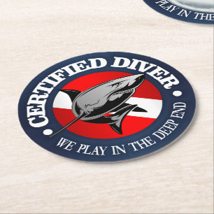 Posavasos Redondo De Papel Buceador certificado (tiburón)