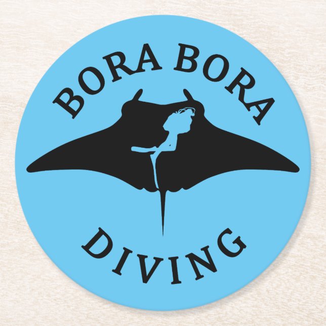 Posavasos Redondo De Papel Buceo Con Manta En Bora Bora (Anverso)
