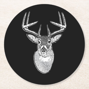 Posavasos Redondo De Papel Buck on Black White Tail Deer
