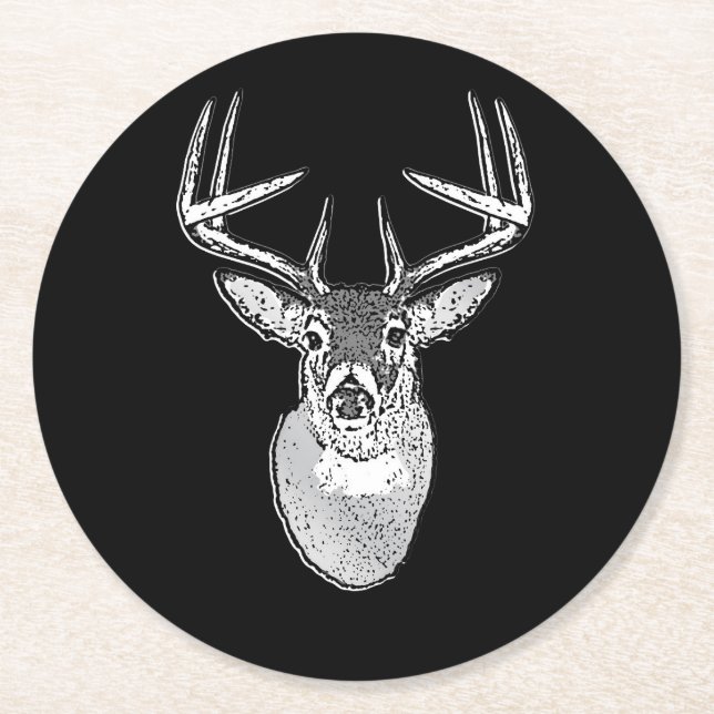 Posavasos Redondo De Papel Buck on Black White Tail Deer (Anverso)