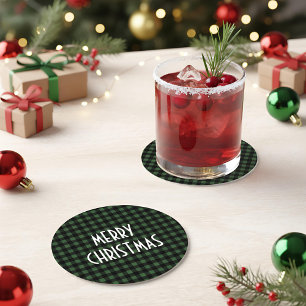 Posavasos Redondo De Papel Búfalo verde y negro rubio jugado Feliz Navidad
