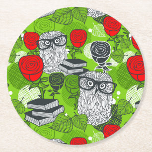 Posavasos Redondo De Papel Búho en rosas rojas