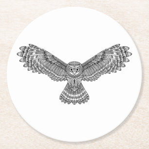 Posavasos Redondo De Papel Búho Zendoodle del vuelo