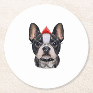 Posavasos Redondo De Papel Bulldog Francés Al Estilo Rock punk Para El Perro