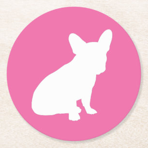 Posavasos Redondo De Papel Bulldog francés Baby Shower Frenchie Pink