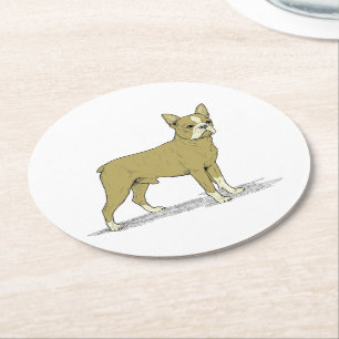 Posavasos Redondo De Papel Bulldog francés con estilo de época C
