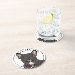 Posavasos Redondo De Papel Bulldog francés de Brindle Negro personalizado