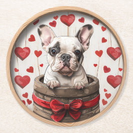 Posavasos Redondo De Papel Bulldog francés de San Valentín