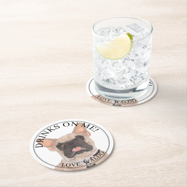 Posavasos Redondo De Papel Bulldog francés Fawn Masked Frenchie personalizado (In situ)