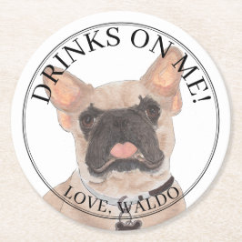 Posavasos Redondo De Papel Bulldog francés Fawn Masked Frenchie personalizado