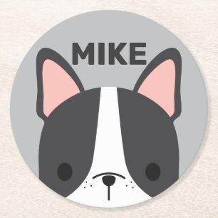Posavasos Redondo De Papel Bulldog francés lindo con nombre personalizado
