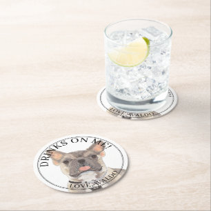 Posavasos Redondo De Papel Bulldog Frenchie Tricolor Blue Fawn personalizado