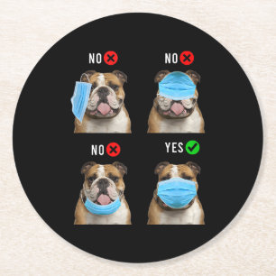 Posavasos Redondo De Papel Bulldog inglés Derecha Usar tanque de máscara faci